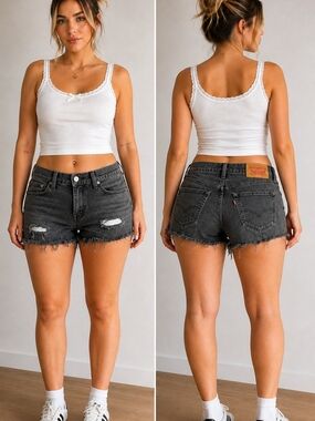 Levi's High-Rise Distressed Denim Shorts - Black Wash